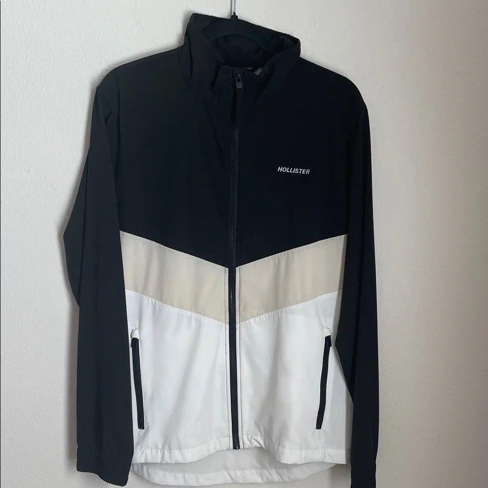 Hollister Black, Cream, and White Windbreaker